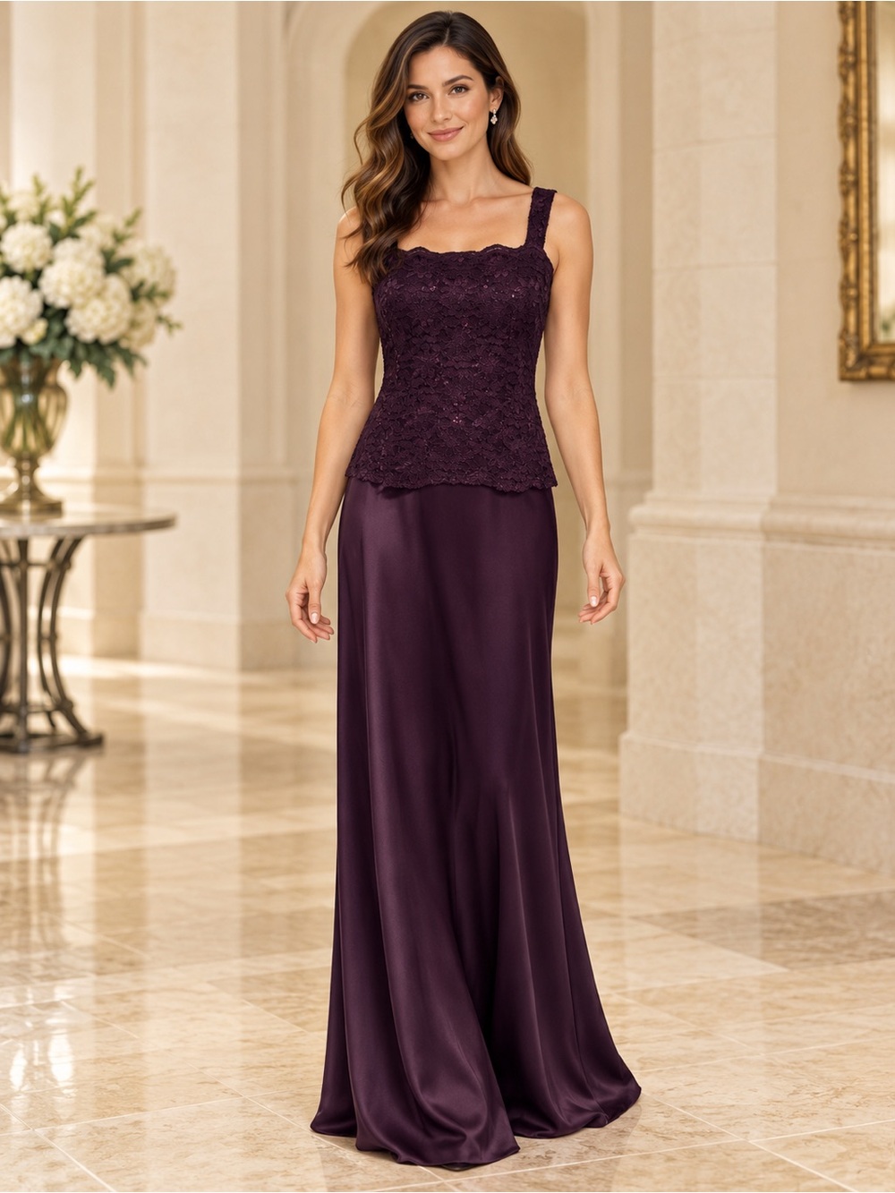 Alex Evenings Plum Lace & Sequin Formal Evening Dress Size 6 NWOT